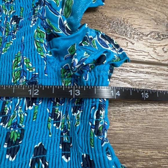 French Connection Girls Cotton Smocked Teal Floral Dress Size 10-12 - Picture 7 of 11